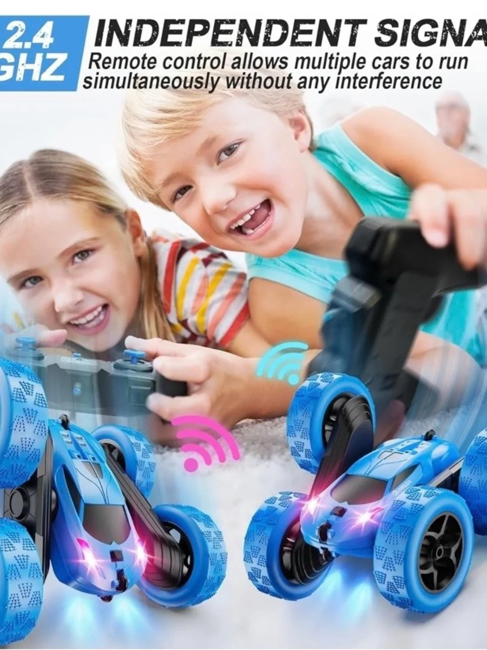 4WD Remote Control Stunt Car for Kids 360° Flips LED Lights 2.4GHz RC Toy USB-C